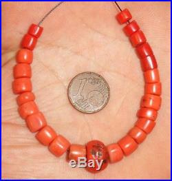 11mm Perle Corail Ancien Collier Maroc Antique Berber Coral Bead Necklac Morocco