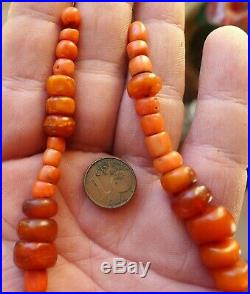 14mm Perle Ambre Corail Ancien Maroc Berbere Bijou Collier Antique Amber Beads