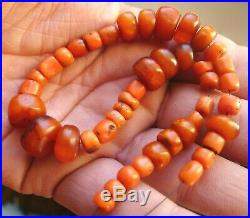 14mm Perle Ambre Corail Ancien Maroc Berbere Bijou Collier Antique Amber Beads