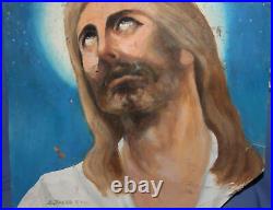 1959 Peinture A L'huile Religieuse Jesus Christ Portrait Signee