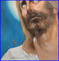 1959 Peinture A L'huile Religieuse Jesus Christ Portrait Signee