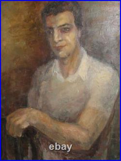 1987 Grande peinture à l'huile expressionniste portrait d'homme signée