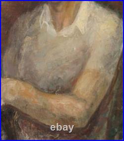 1987 Grande peinture à l'huile expressionniste portrait d'homme signée