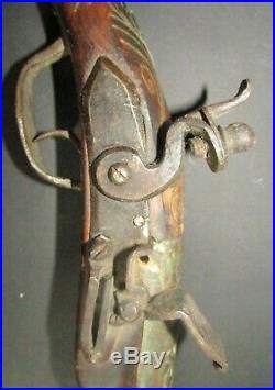 19th Century ottoman Brass Flintlock Holster Pistol pistola antica gun antique