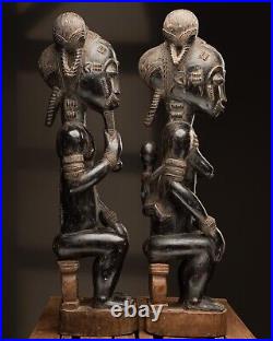 1d289 Statue De Couple Baoulé, Art Tribal Africain, Rci, Collection Gone