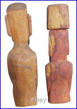 2 Statues Moaï de L'île de Pâques Rapa Nui en Bois Océanie Eastern Island Tiki