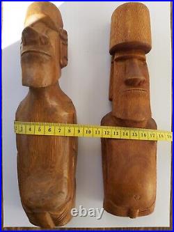 2 Statues Moaï de L'île de Pâques Rapa Nui en Bois Océanie Eastern Island Tiki