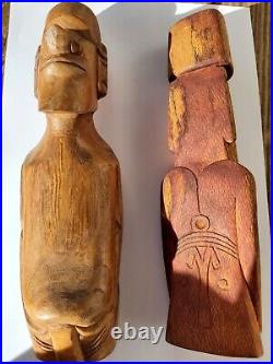 2 Statues Moaï de L'île de Pâques Rapa Nui en Bois Océanie Eastern Island Tiki