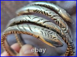 2 bracelet s ethniques berbère maghreb en argent massif gravé à tête de serpent