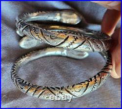 2 bracelet s ethniques berbère maghreb en argent massif gravé à tête de serpent