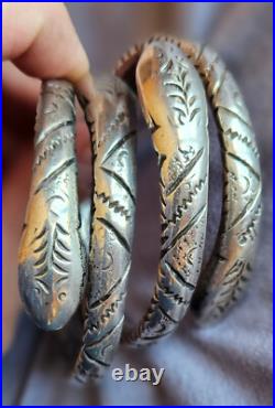 2 bracelet s ethniques berbère maghreb en argent massif gravé à tête de serpent