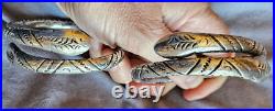 2 bracelet s ethniques berbère maghreb en argent massif gravé à tête de serpent