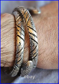 2 bracelet s ethniques berbère maghreb en argent massif gravé à tête de serpent