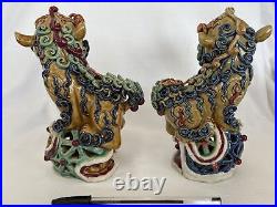 2 sculptures, chiens de Fo, Céramique asiatiques, couleurs