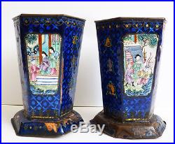 2 vases en émail 19e siècle Canton Pékin Chine China enamel 19th century chinese