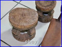 3 Tabourets Lobi (Monoxyle & Tripode à une tête) Bouna / Art Africain