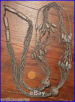 76cm Sautoir Collier Argent Ancien Asie Antique Silver Bead Necklace Thailand