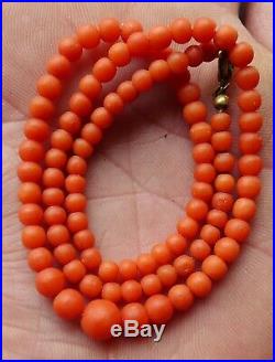 7mm Perles Corail Ancien Collier Napoléon Antique Victorian Coral Beads Necklace