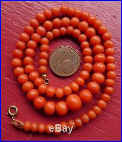8mm Perles Corail Ancien Collier Napoléon Antique Victorian Coral Beads Necklace