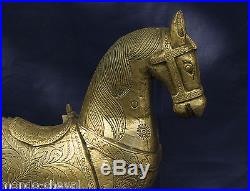 A VOIR! GRAND CHEVAL en bois recouvert de laiton, 50 cm Inde, horse, Pferd