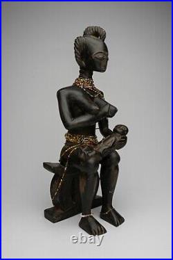 A048 Statue De Maternite Ashanti Ancienne, Art Tribal Premier Africain
