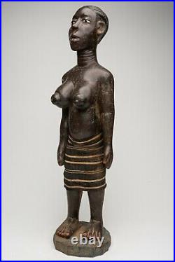 A291-art Tribal Premier Africain, Statue Colon Baoule Ancienne, Femme, Circa 1973