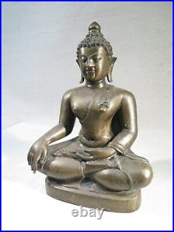 Ancien Bouddha En Bronze A Patine Brune Extreme Orient
