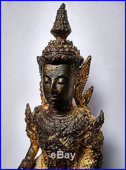 Ancien Bouddha en bronze doré Rattanakosin Thaïlande Siam milieu/fin 19e