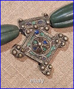 Ancien Collier Berbère Du Maroc Amulette Argent Et Émail Ethnique