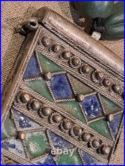 Ancien Collier Berbère Du Maroc Amulette Argent Et Émail Ethnique