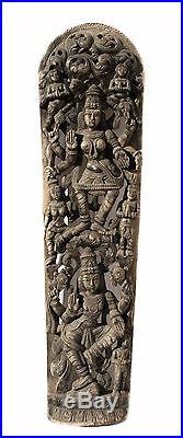 Ancien Panneau bois sculpté statue hindoue Lakshmi 181 cm-71 Nepal-Inde