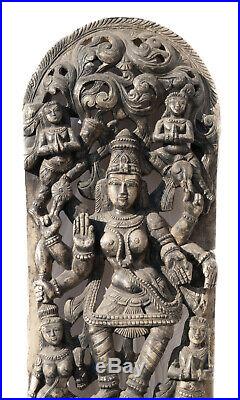 Ancien Panneau bois sculpté statue hindoue Lakshmi 181 cm-71 Nepal-Inde