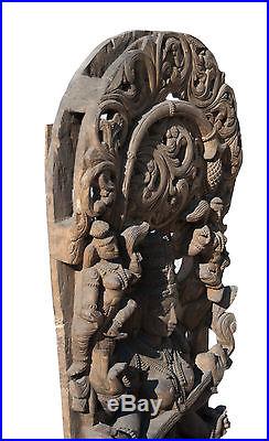 Ancien Panneau bois sculpté statue hindoue Saraswati 184 cm-72 Nepal-Inde