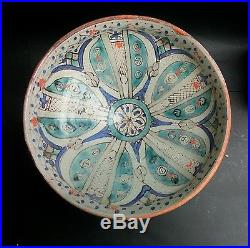 Ancien Plat Ceramique Polychrome Mokhfia Maroc Fes Poterie