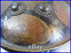 Ancien Rare Bouclier Ethnique Cuir Acier Forge Islamic Perse Ottoman Inde Shield