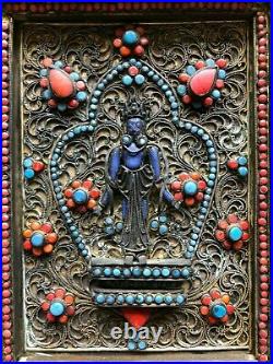 Ancien bouddha sino tibétain old tibet turquoise coral mahakala buddha lapis