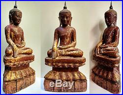Ancien grand Bouddha Shan en bois laqué dorures 18e