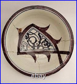 Ancien plat céramique décor poisson Tunisie Potier Louis Tissier Nabeul 1920