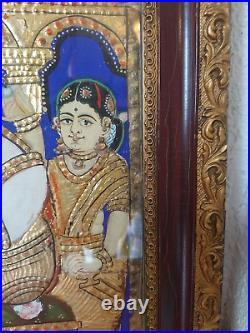 Ancienne Peinture De Tanjore Inde Krishna 18 Siècle Pierre Semi Precieuses