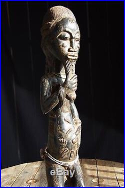 Ancienne Statue Du Chef Baoule Art Tribal Ethnique Afrique Côte D'ivoire 61cm