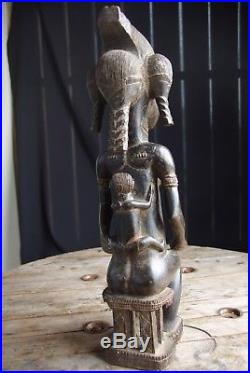 Ancienne Statue Maternité Baoulé Art Tribal Ethnique Afrique Côte D'ivoire