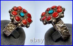 Ancienne bague tibétaine Argent corail turquoise Tibet 19e