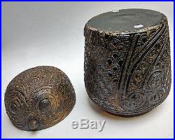 Ancienne boîte zoomorphe hibou chouette bois laqué Birmanie 19e