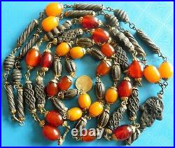 Antique Amber Bakelite Gutta Percha Beads Necklaces Lot Bijoux Colliers Anciens