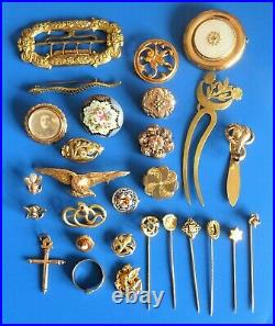 Antique Ancient XIX Gold Plated Jewelry Lot Bijoux Anciens Plaque Or Napoleoniii