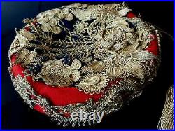 Antique Old rare Greek Greece Albania Ottoman embroidered gold thread hat yelek