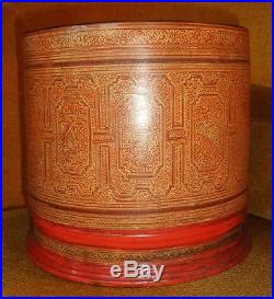 Antique Oriental Burmese Lacquer Betel Box Boite Ancienne Bois Laqué Birmanie