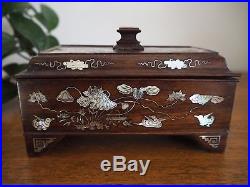 Antique Qing Chinese Shell Inlayed Jewelry Wooden Box Zitan Wood