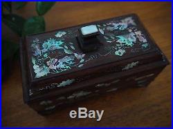 Antique Qing Chinese Shell Inlayed Jewelry Wooden Box Zitan Wood