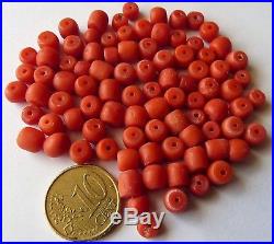 Antique Red Coral Beads Necklace / Collier Lot Perles Anciennes En Corail Rouge